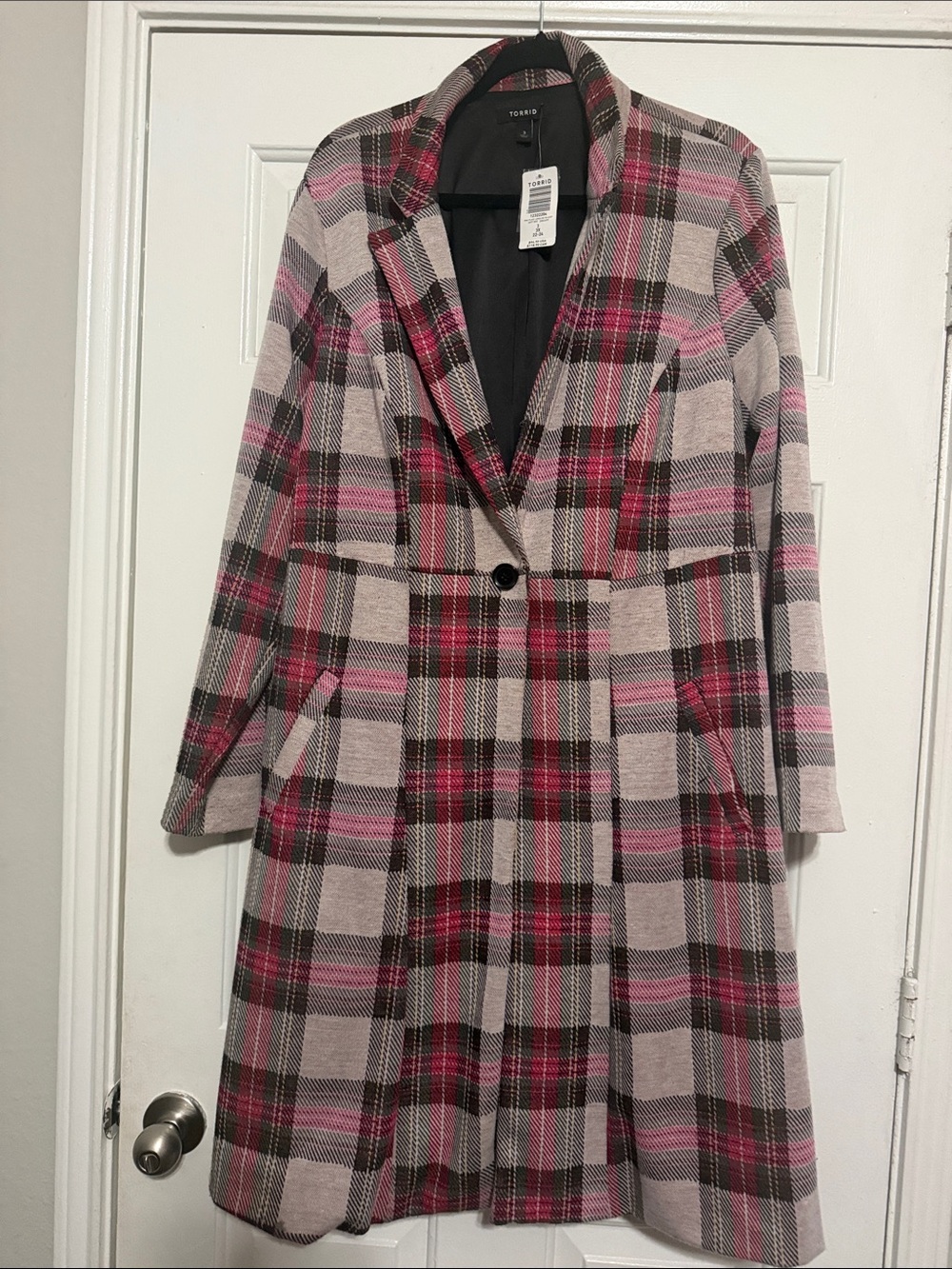 torrid Pink Plaid Single-Button Trench Coat